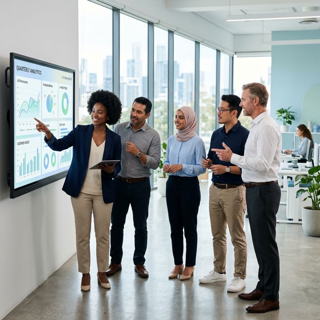 Team Analyzing AI Analytics Dashboard