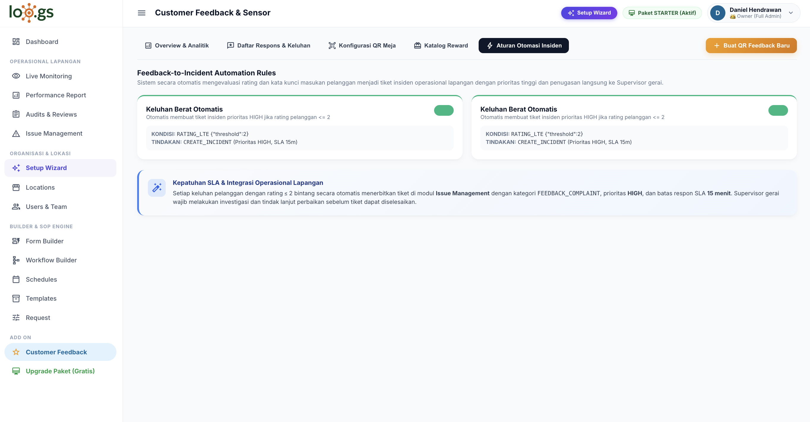 Feedback Automation SLA Rules