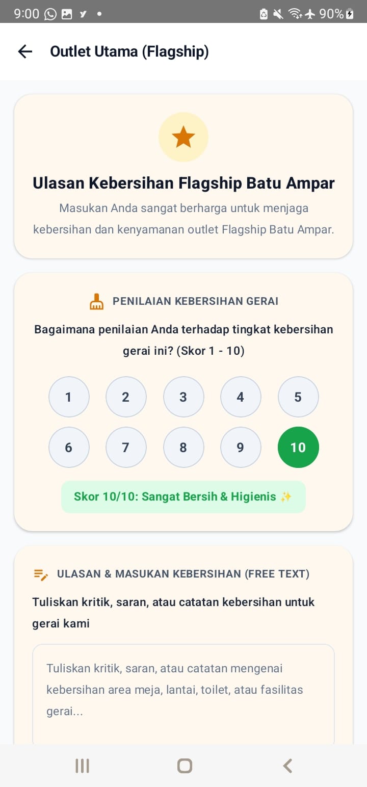 Form Ulasan Kebersihan Skor 1-10